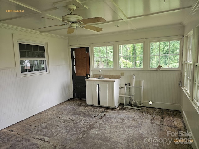 6407 Market St, Charlotte, NC 28215 - sunroom featuring coffered ceiling and a sink