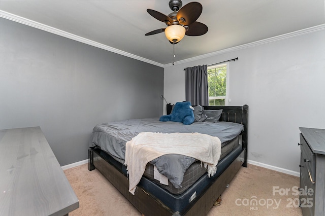 201 Easy St, Concord, NC 28027 - bedroom featuring light colored carpet, baseboards, crown molding, and a ceiling fan