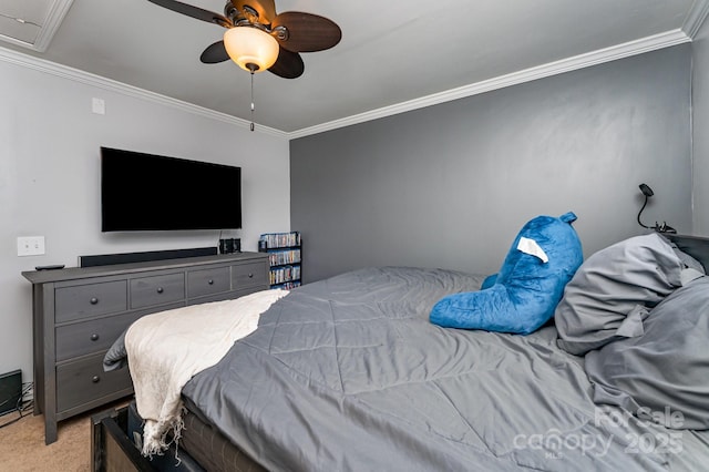201 Easy St, Concord, NC 28027 - bedroom featuring crown molding, light carpet, and ceiling fan