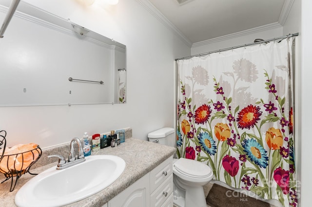 201 Easy St, Concord, NC 28027 - full bath with vanity, crown molding, toilet, and curtained shower