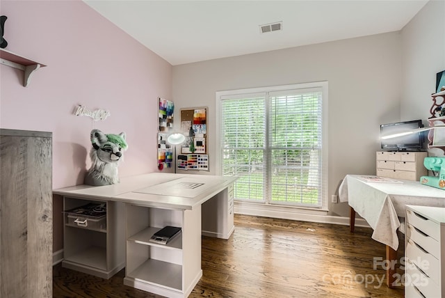 7600 Ridgefield Dr, Charlotte, NC 28269 - office area featuring baseboards, visible vents, and wood finished floors