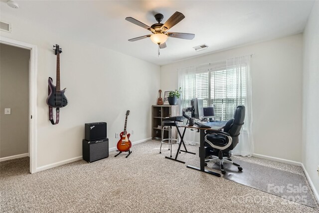 7600 Ridgefield Dr, Charlotte, NC 28269 - office area with carpet, baseboards, a ceiling fan, and visible vents