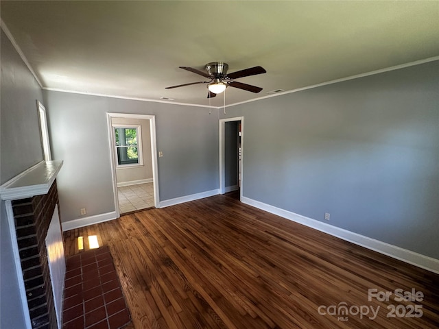 1119 Sanders St, Rock Hill, SC 29732 - spare room with baseboards, ceiling fan, visible vents, crown molding, and wood finished floors