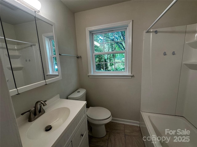 1119 Sanders St, Rock Hill, SC 29732 - bathroom featuring toilet, shower / bath combination, baseboards, tile patterned flooring, and vanity
