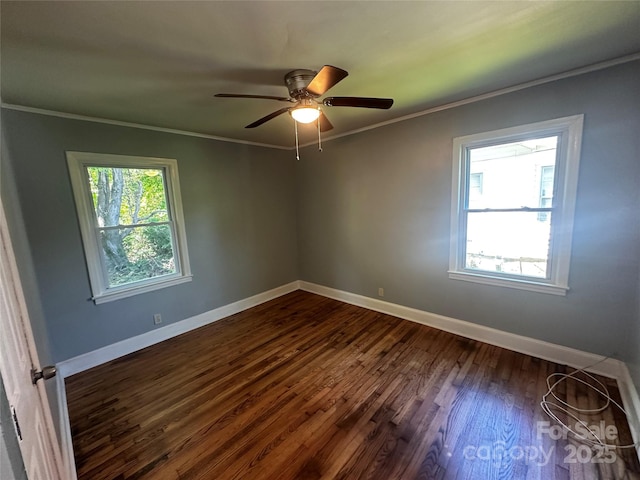 1119 Sanders St, Rock Hill, SC 29732 - unfurnished room featuring baseboards, ornamental molding, dark wood finished floors, and ceiling fan