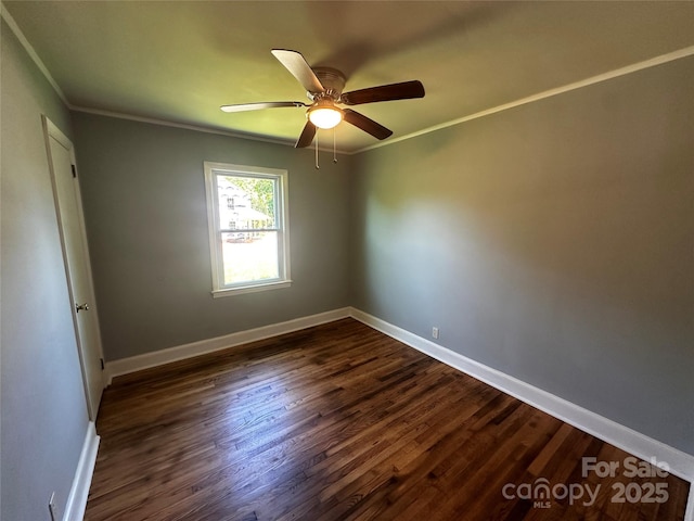 1119 Sanders St, Rock Hill, SC 29732 - empty room featuring crown molding, baseboards, ceiling fan, and dark wood finished floors