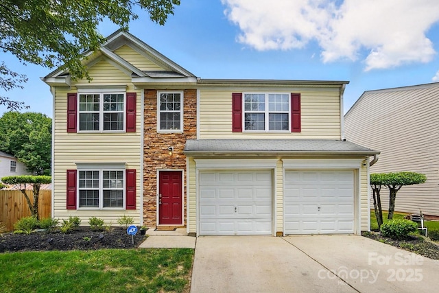 10431 Plantain Ct, Charlotte, NC 28213 - traditional-style house featuring stone siding, concrete driveway, and an attached garage