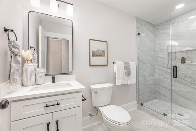 9527 Walkers Ferry Rd, Charlotte, NC 28214 - full bath featuring vanity, a shower stall, and recessed lighting