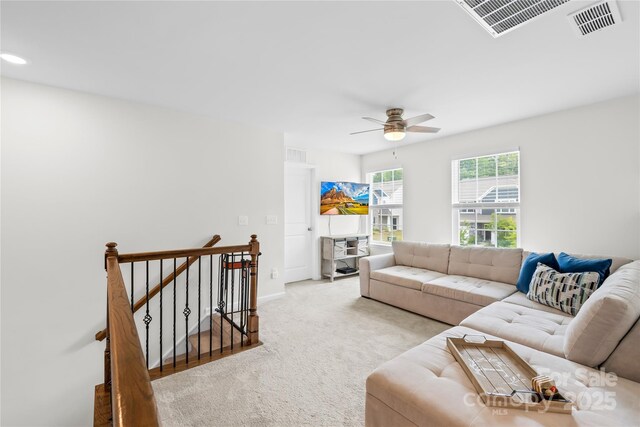 191 Tackle Box Dr, Troutman, NC 28166 - living room featuring carpet flooring, a ceiling fan, baseboards, and recessed lighting