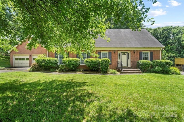 8017 Prince George Rd, Charlotte, NC 28210 - cape cod house featuring brick siding, an attached garage, a front yard, and driveway