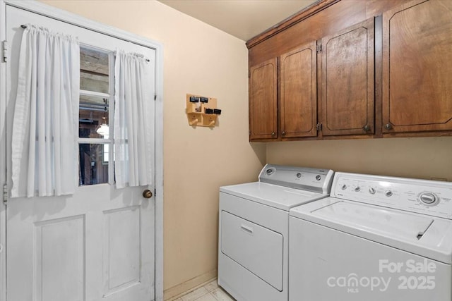 8017 Prince George Rd, Charlotte, NC 28210 - laundry area featuring independent washer and dryer, cabinet space, and baseboards