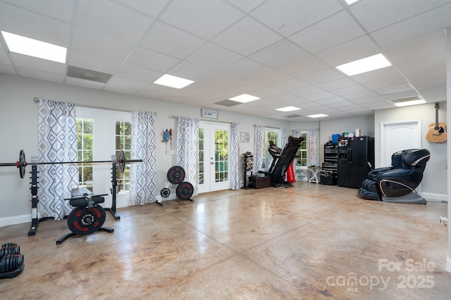 126 Strand Rd, New London, NC 28127 - exercise area with french doors, a paneled ceiling, and baseboards