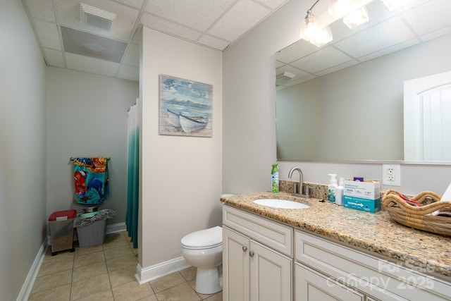 126 Strand Rd, New London, NC 28127 - full bathroom featuring a paneled ceiling, tile patterned floors, vanity, toilet, and a shower with shower curtain