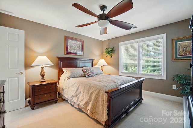 5718 Bardsey Ct, Matthews, NC 28104 - bedroom with light colored carpet, baseboards, and ceiling fan