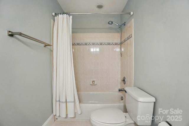 5718 Bardsey Ct, Matthews, NC 28104 - bathroom featuring toilet, shower / bath combination with curtain, and tile patterned flooring