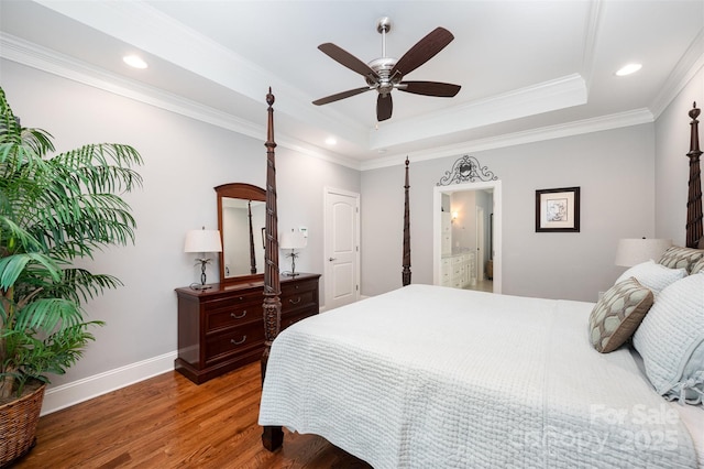 1010 Nutall Oak Ln, Belmont, NC 28012 - bedroom with baseboards, wood finished floors, a raised ceiling, and recessed lighting