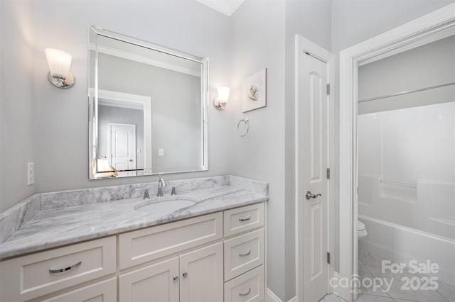 1010 Nutall Oak Ln, Belmont, NC 28012 - bathroom featuring tile patterned floors, toilet, bathing tub / shower combination, and vanity