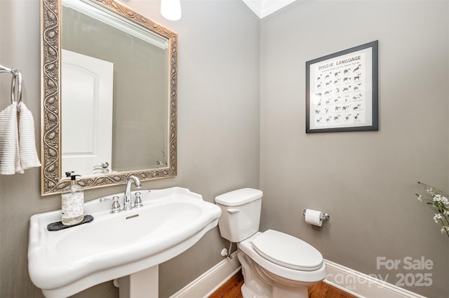 1010 Nutall Oak Ln, Belmont, NC 28012 - bathroom featuring a sink, toilet, baseboards, and wood finished floors