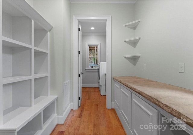 3815 Stoney Ridge Trl, Charlotte, NC 28210 - hall featuring light wood-style floors, crown molding, and recessed lighting