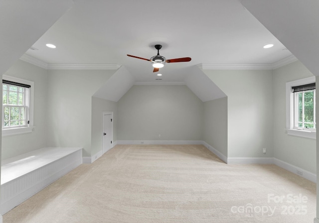 3815 Stoney Ridge Trl, Charlotte, NC 28210 - bonus room with light carpet, recessed lighting, a ceiling fan, lofted ceiling, and baseboards