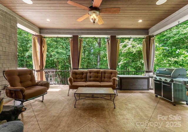 12835 Ninebark Trl, Charlotte, NC 28278 - view of patio with ceiling fan, outdoor lounge area, and grilling area
