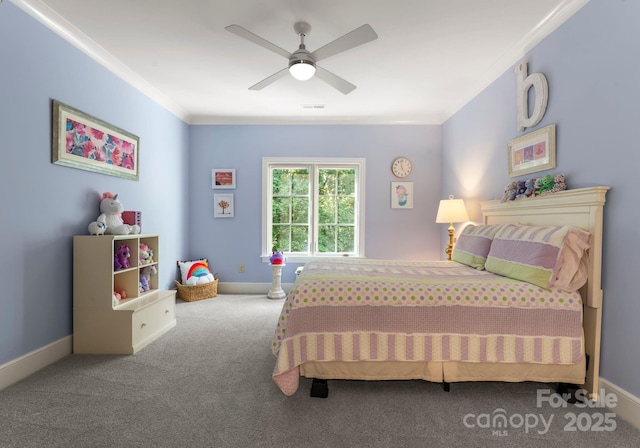 12835 Ninebark Trl, Charlotte, NC 28278 - bedroom featuring carpet floors, crown molding, ceiling fan, and baseboards