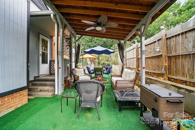 6221 Thermal Rd, Charlotte, NC 28211 - view of patio featuring an outdoor hangout area, fence, and a ceiling fan