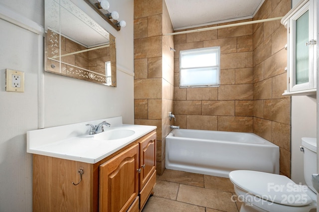 bathroom featuring shower / bath combination, vanity, and toilet