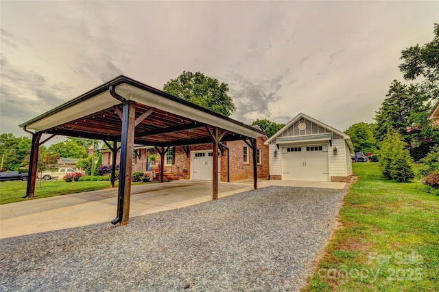 800 Sunset Rd, Cherryville, NC 28021 - view of front facade featuring an outdoor structure, a detached garage, a front yard, and board and batten siding