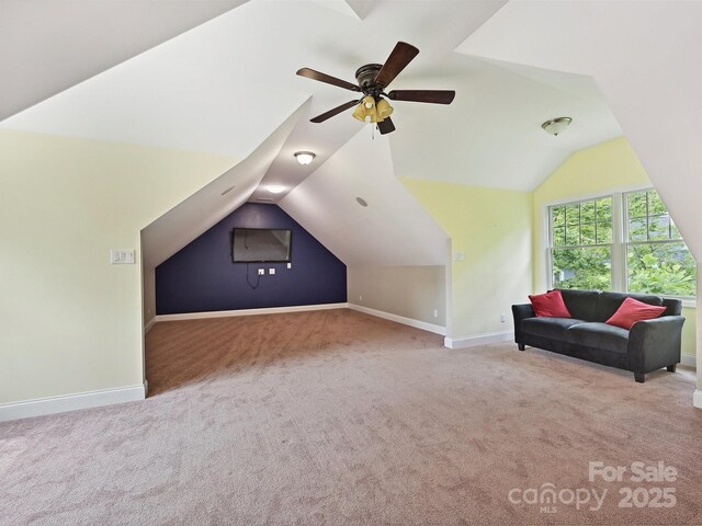 1140 Fern Hill Rd, Mooresville, NC 28117 - bonus room featuring carpet flooring, baseboards, vaulted ceiling, and a ceiling fan