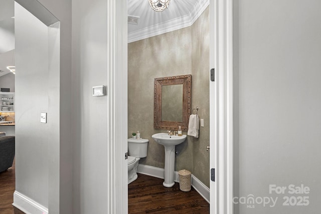 18823 Peninsula Cove Ln, Cornelius, NC 28031 - half bathroom with wood finished floors, toilet, and baseboards