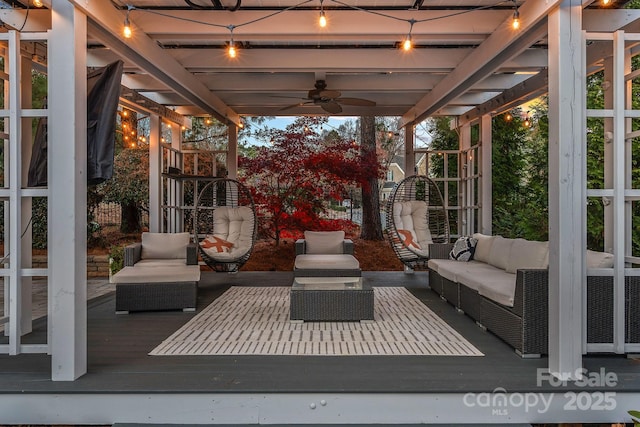 18823 Peninsula Cove Ln, Cornelius, NC 28031 - deck featuring an outdoor living space and a ceiling fan