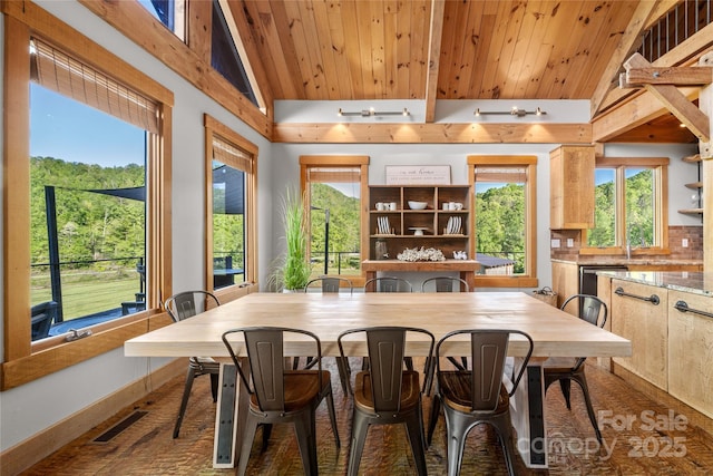 55 Maynards Way, Hendersonville, NC 28792 - dining space with wooden ceiling, healthy amount of natural light, and baseboards