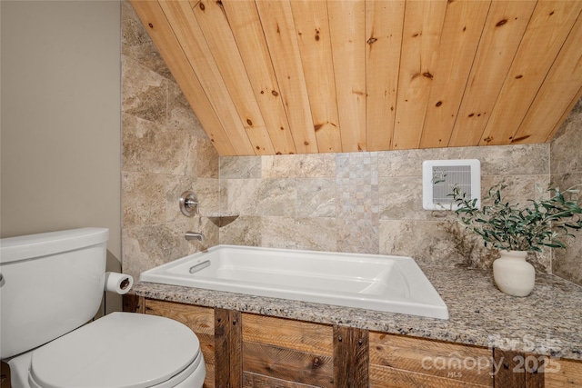 55 Maynards Way, Hendersonville, NC 28792 - bathroom featuring toilet, wood ceiling, and a bathtub