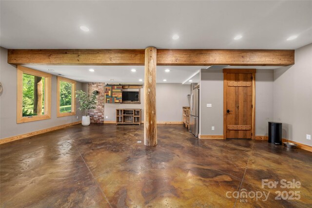 55 Maynards Way, Hendersonville, NC 28792 - below grade area with freestanding refrigerator, recessed lighting, and baseboards