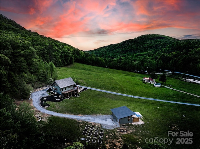 55 Maynards Way, Hendersonville, NC 28792 - aerial view at dusk of a wooded view and a mountain view