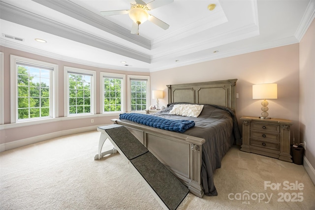 10452 Quiet Bay Ct, Charlotte, NC 28278 - bedroom featuring light carpet, multiple windows, ornamental molding, baseboards, and a ceiling fan