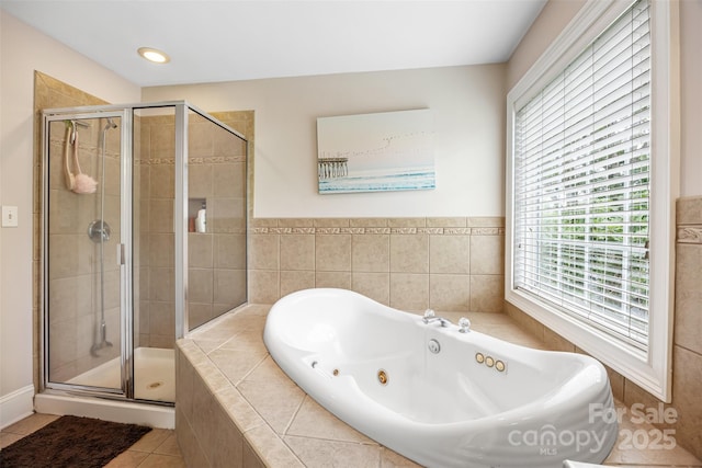 10452 Quiet Bay Ct, Charlotte, NC 28278 - full bathroom with a shower stall, a tub with jets, and tile patterned floors