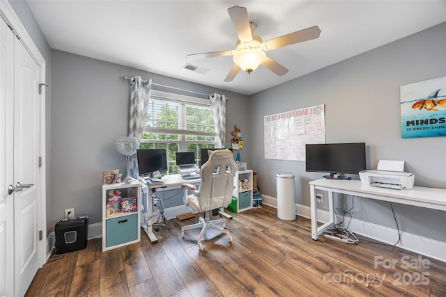 10452 Quiet Bay Ct, Charlotte, NC 28278 - office space featuring ceiling fan, wood finished floors, and baseboards