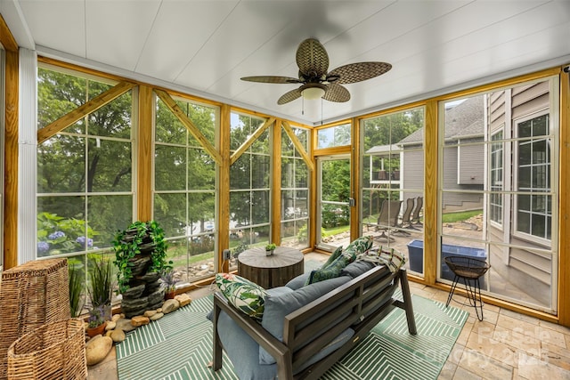 10452 Quiet Bay Ct, Charlotte, NC 28278 - sunroom / solarium featuring a ceiling fan and an outdoor hangout area