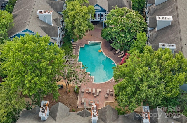 aerial view of a pool