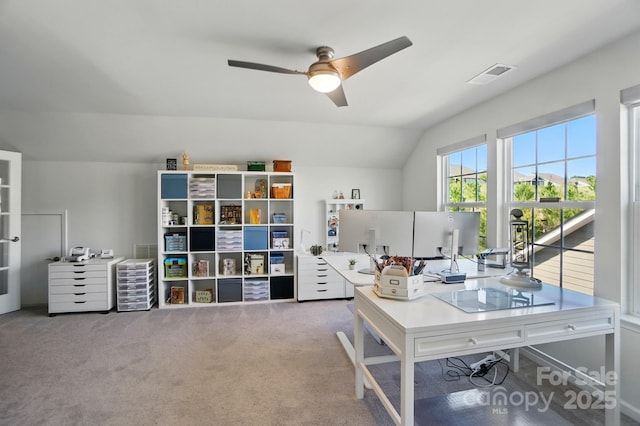 1360 Dali Blvd, Mount Holly, NC 28120 - office with ceiling fan, lofted ceiling, and carpet floors