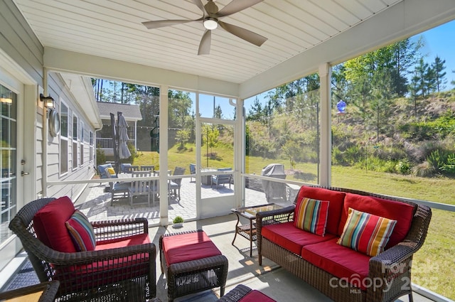 1360 Dali Blvd, Mount Holly, NC 28120 - sunroom with outdoor lounge area and ceiling fan