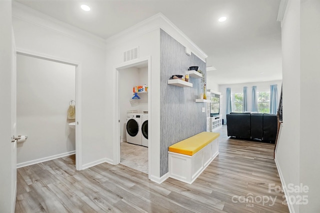 1360 Dali Blvd, Mount Holly, NC 28120 - mudroom with separate washer and dryer, wood finished floors, baseboards, ornamental molding, and recessed lighting