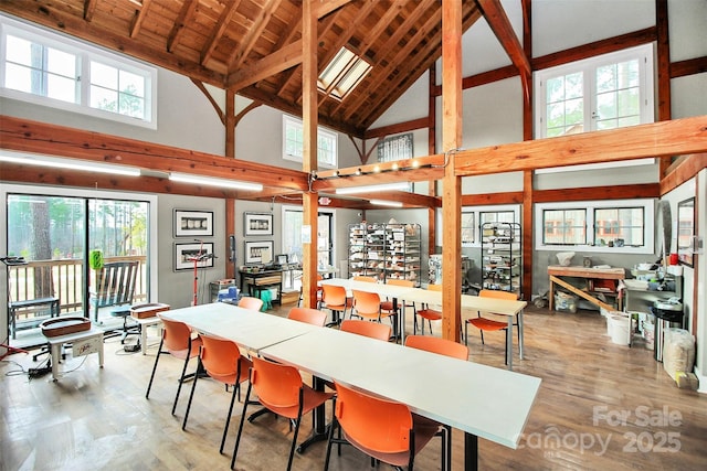 1360 Dali Blvd, Mount Holly, NC 28120 - dining space featuring high vaulted ceiling, wood finished floors, and beamed ceiling