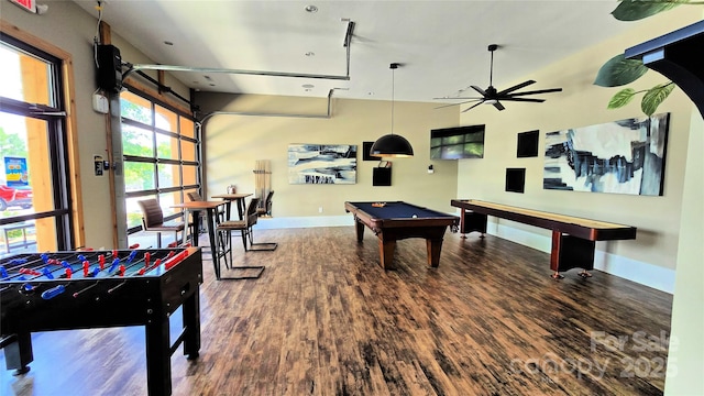 1360 Dali Blvd, Mount Holly, NC 28120 - playroom featuring wood finished floors, baseboards, pool table, and ceiling fan