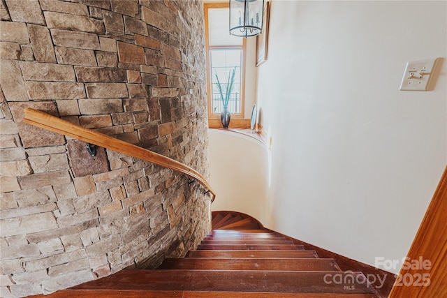 stairway featuring wood finished floors