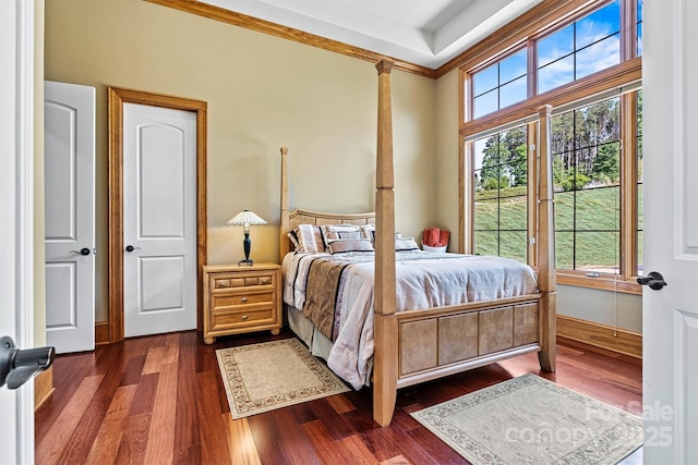6205 Plantation Pointe Dr, Granite Falls, NC 28630 - bedroom featuring dark wood-style floors, ornate columns, and baseboards