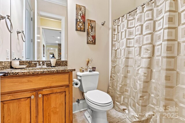 6205 Plantation Pointe Dr, Granite Falls, NC 28630 - bathroom with vanity, toilet, tile patterned floors, and a shower with curtain