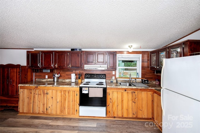 475 Dot Faris Rd, Catawba, SC 29704 - kitchen featuring white appliances, a sink, extractor fan, a textured ceiling, and light wood-style floors